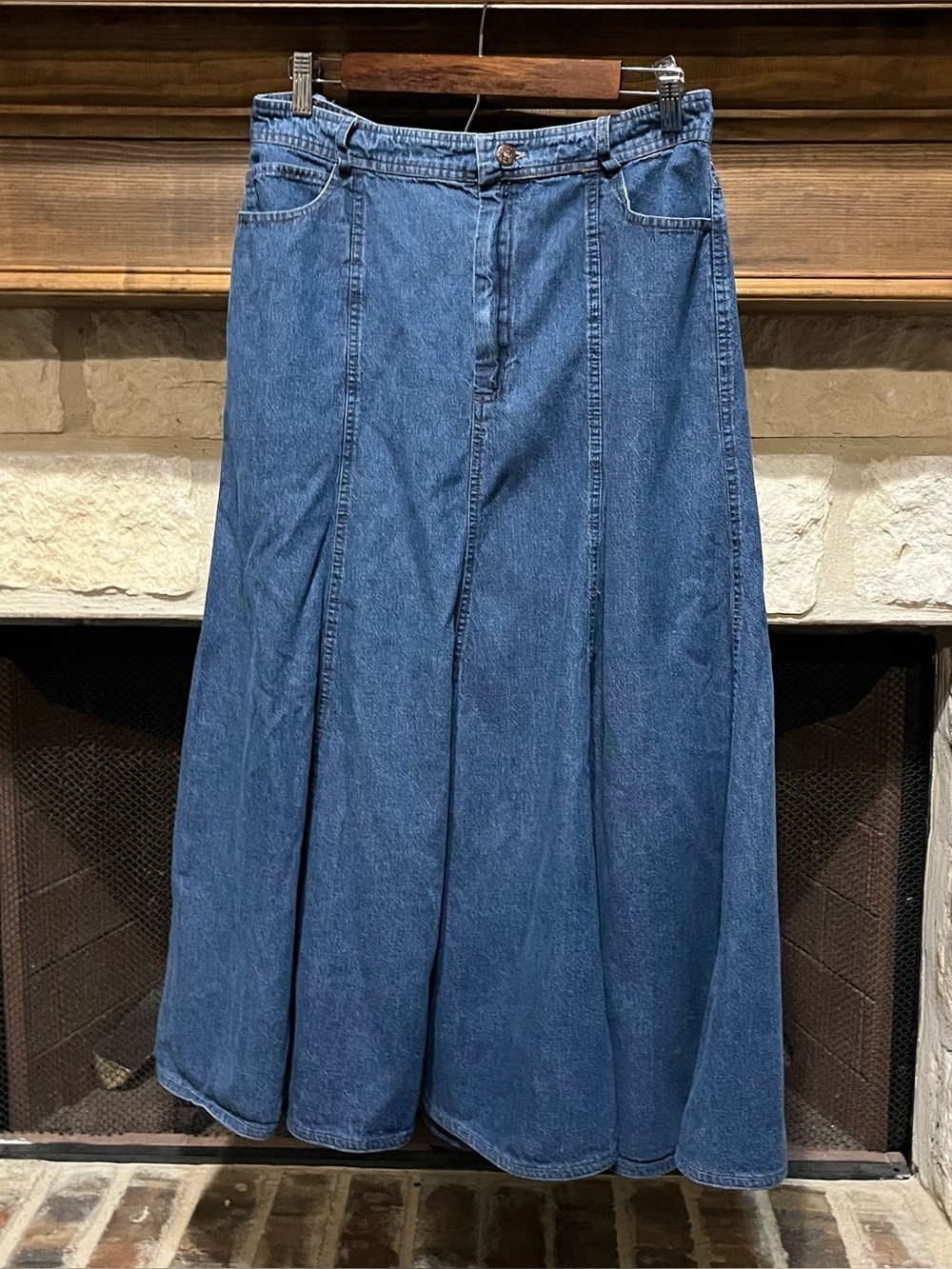 Vtg Hairston Roberson Denim Maxi Skirt 80s 90s Western Cowgirl Panel Jean Skirt